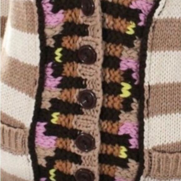ANTHROPOLOGIE SPARROW Hopi Basket Cardigan Sweater Striped Cream Tan Size Medium - Picture 3 of 10
